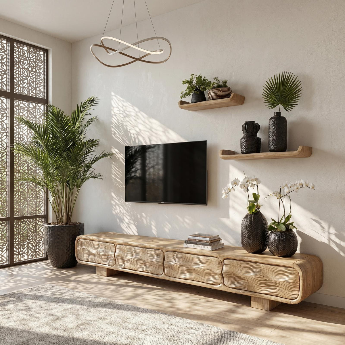 Rustic Solid Wood TV Cabinet, Handcrafted Log Style Media Console Board with Storage for Living Room, Model