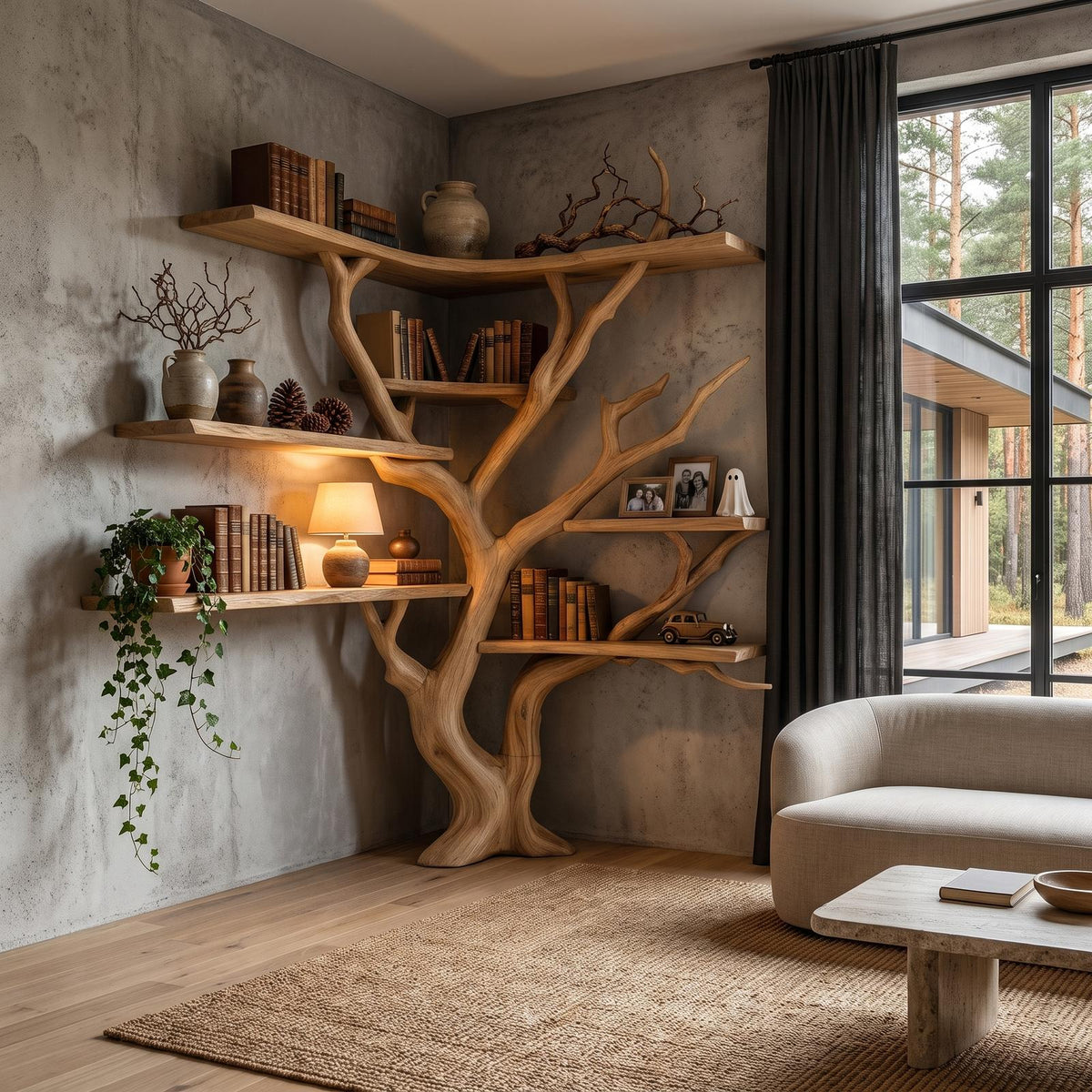 Modern Corner Tree Bookshelf With Asymmetrical Shelves For Living Room SINLHATB777