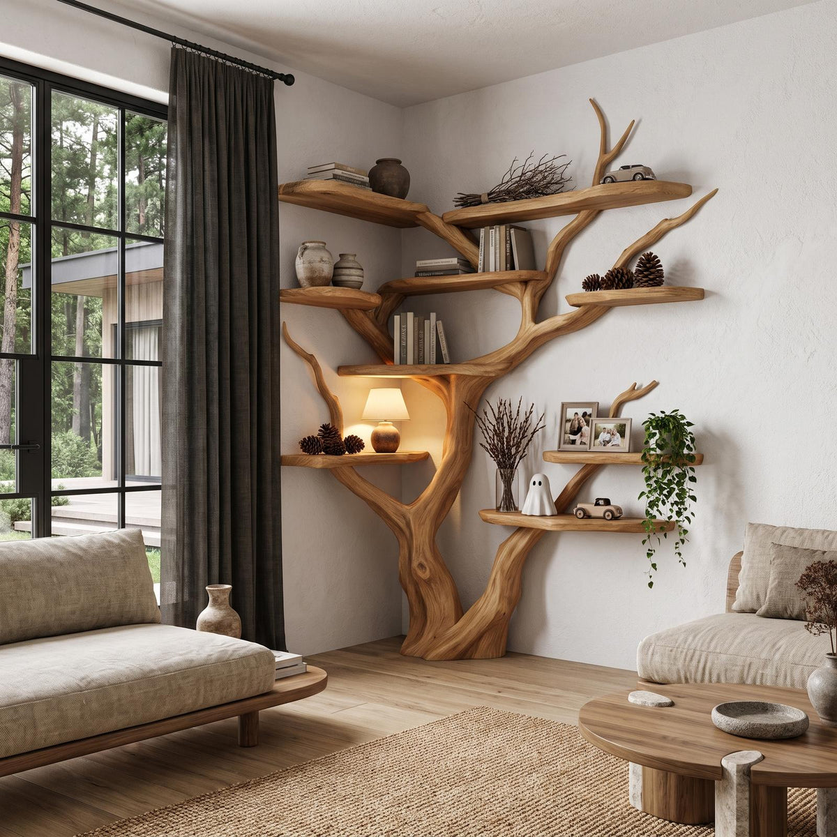 Contemporary Tree Bookshelf With Corner Branch Design For Home Office SINLHATB778