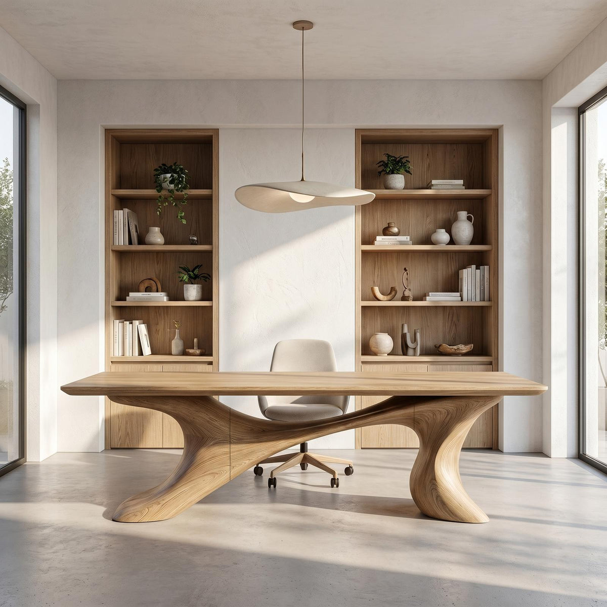 Sculptural Solid Wood Office Desk, Handcrafted Organic Modern Executive Writing Workstation Desk, Model
