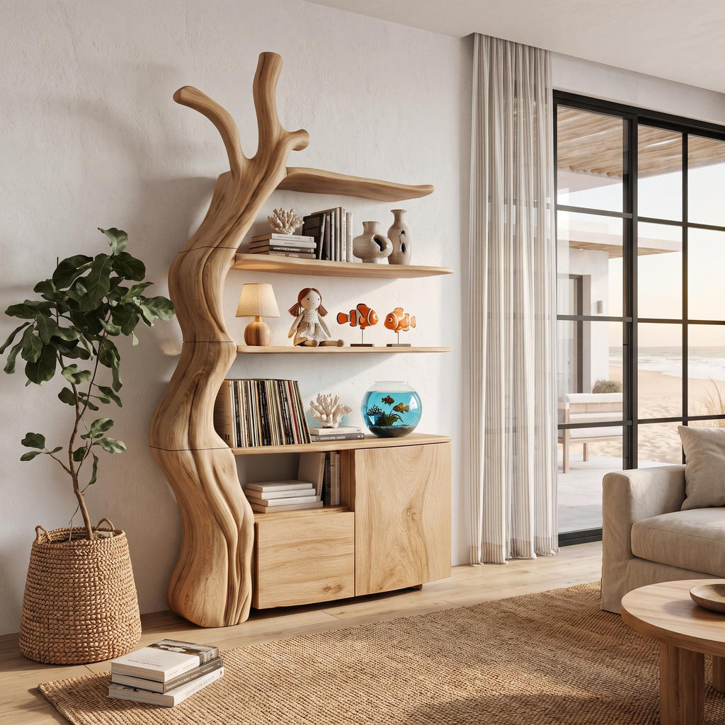 Organic Display Cabinet With Flowing Tree Silhouette For Bedroom