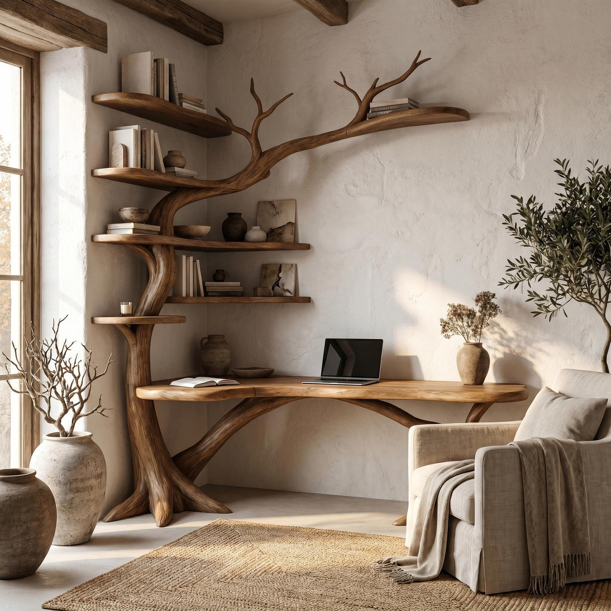 Sculptural Tree Desk With Handcrafted Solid Wood Design For Home Office