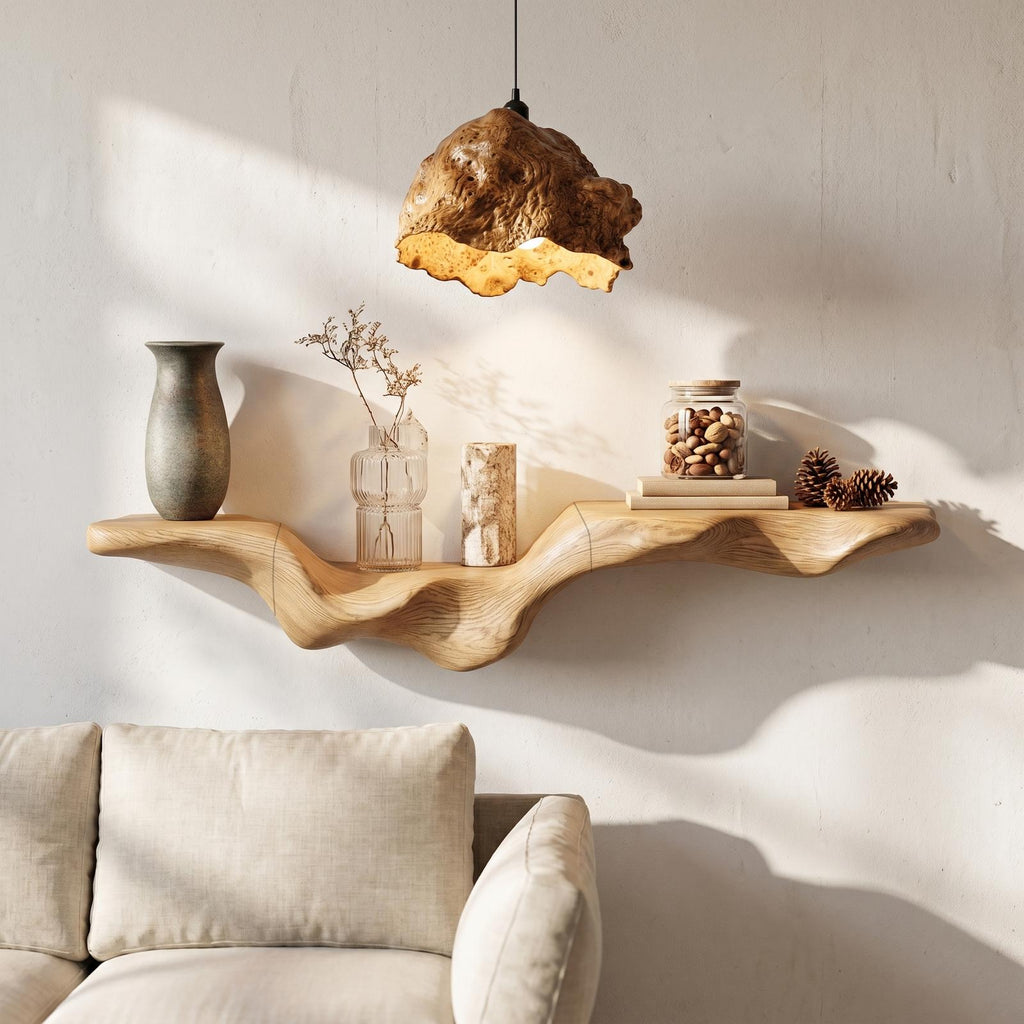 Rustic Floating Shelf With Natural Wood Flowing Form For Living Room SINLHAFL554