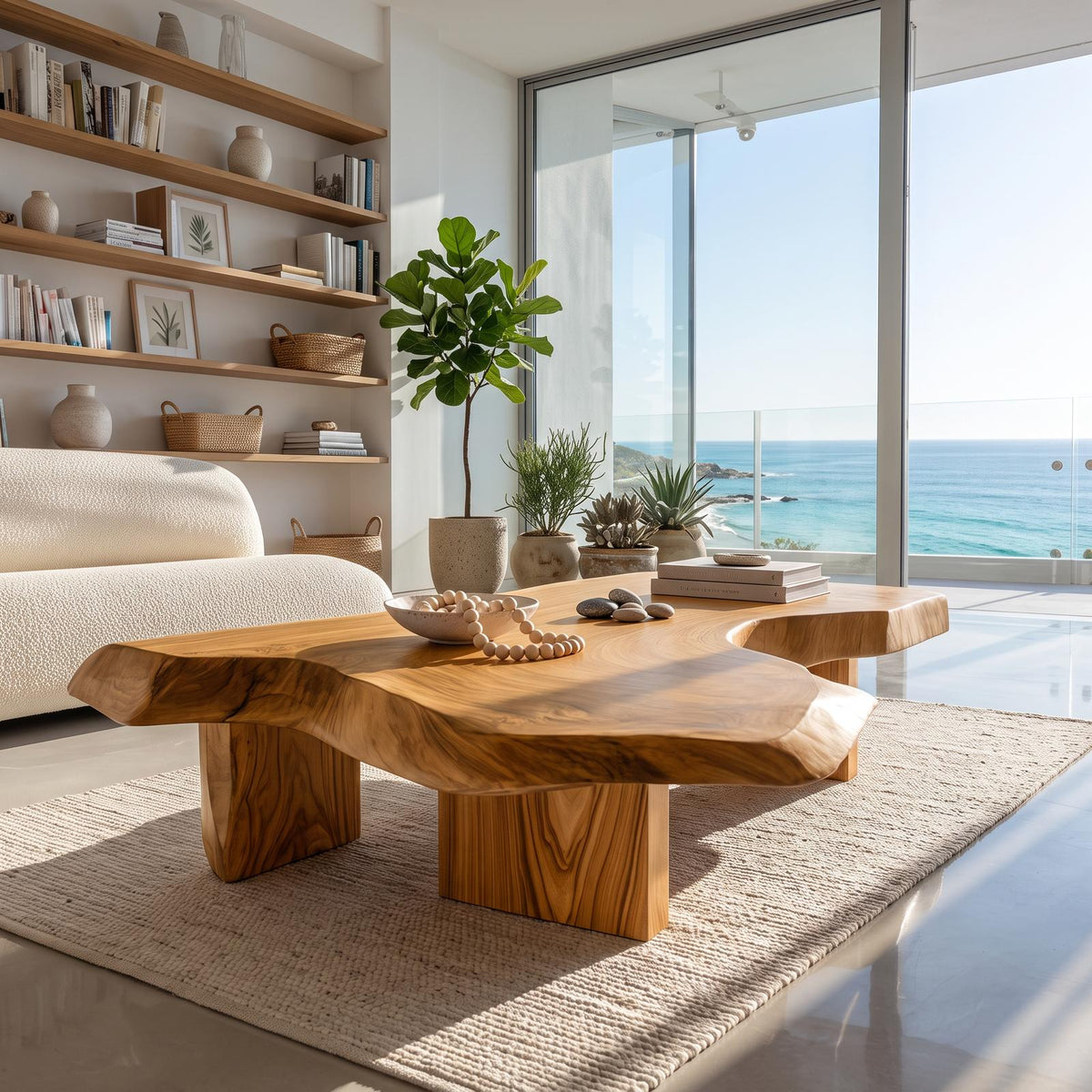 Modern Solid Wood Coffee Table With Sculptural Slab Top For Living Room SINLHACF421 SINLHACF421