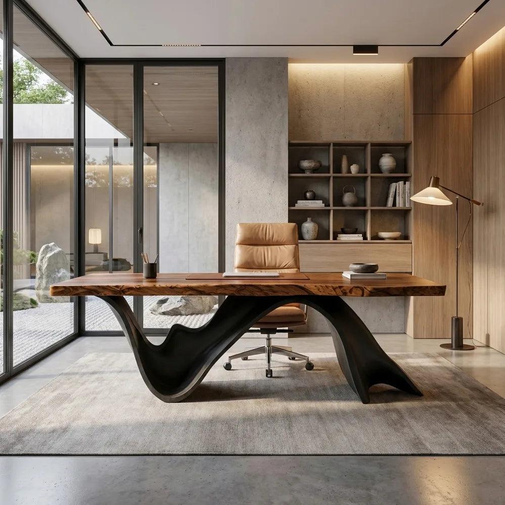 Contemporary Live Edge Sculptural Executive Desk For Home Office
