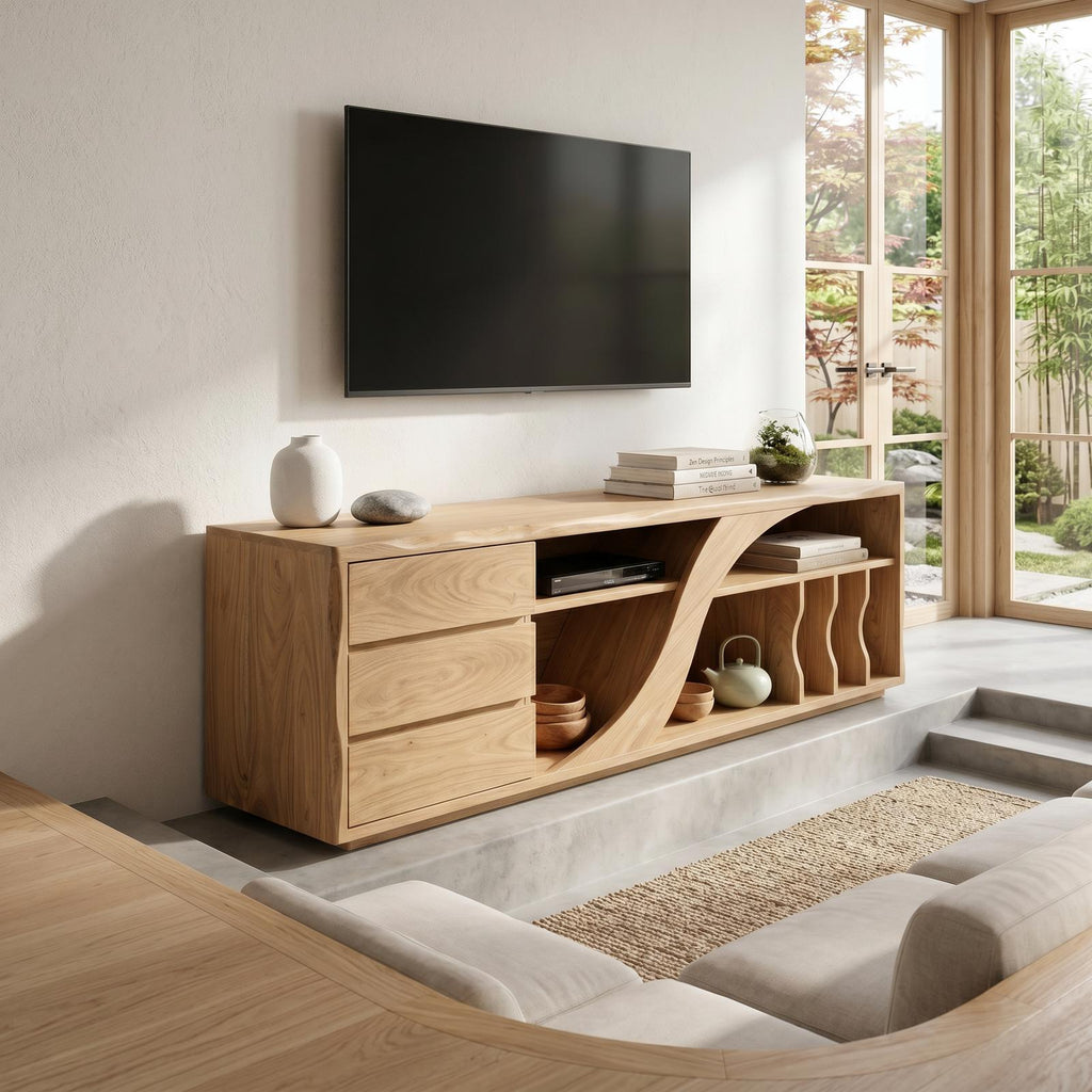 Sculptural Walnut TV Stand Modern Minimalist Interior