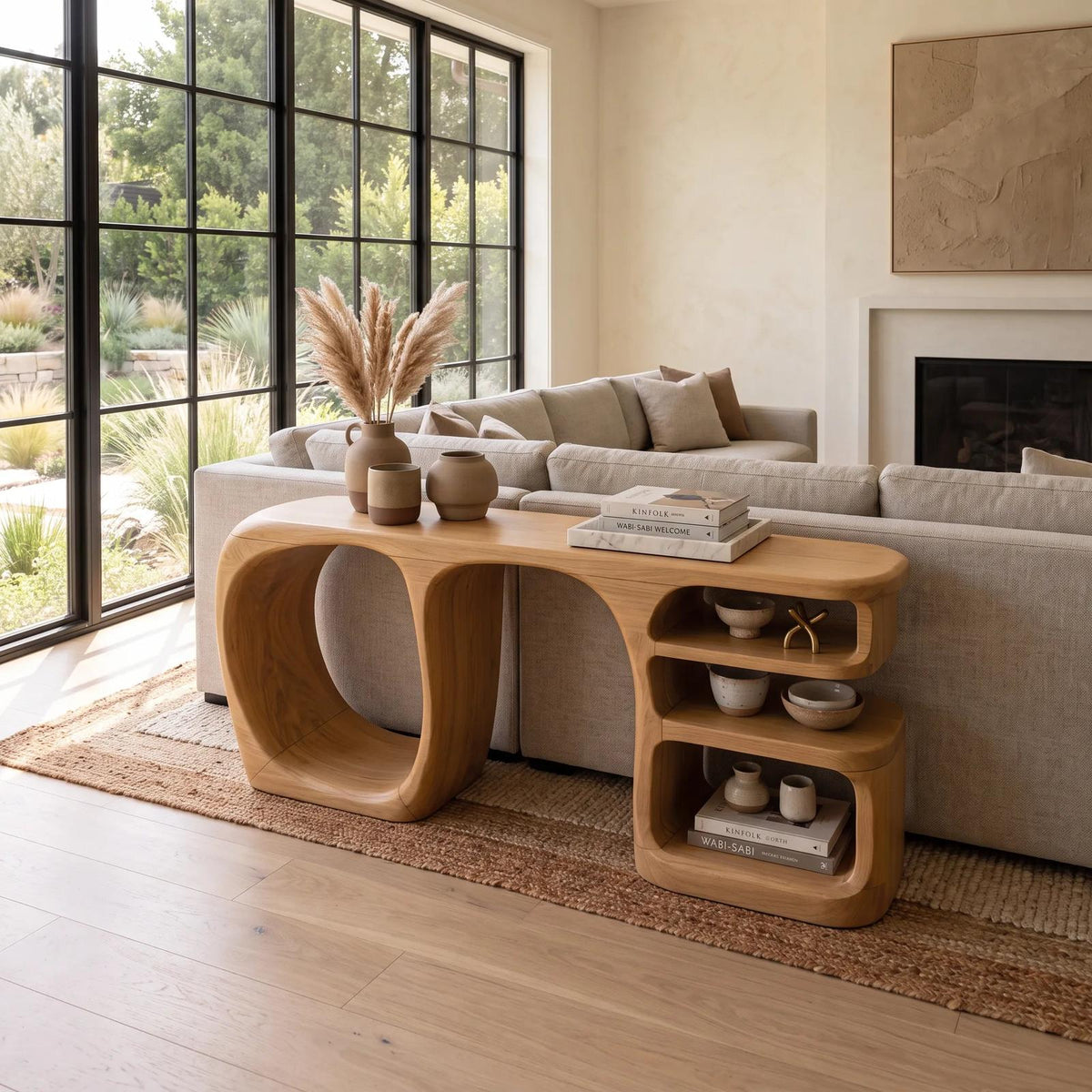 Organic Open Compartment Console For Contemporary Hallway