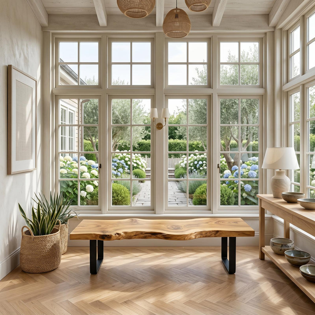 Spry Interior Contemporary Live Edge Long Bench, Solid Wood Dining Room & Entryway Bench, Sunroom Indoor Seating, Natural, SILDTTNBEN017