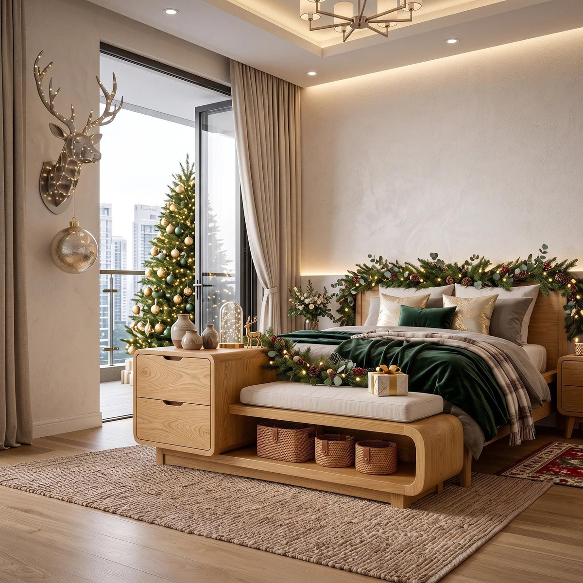 Christmas Wooden Storage Bench Cushion For Cozy Bedroom Decor SILDTTRSTB012