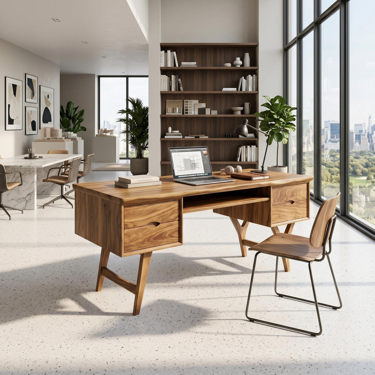 Mid Century Executive Desk Modern Workspace