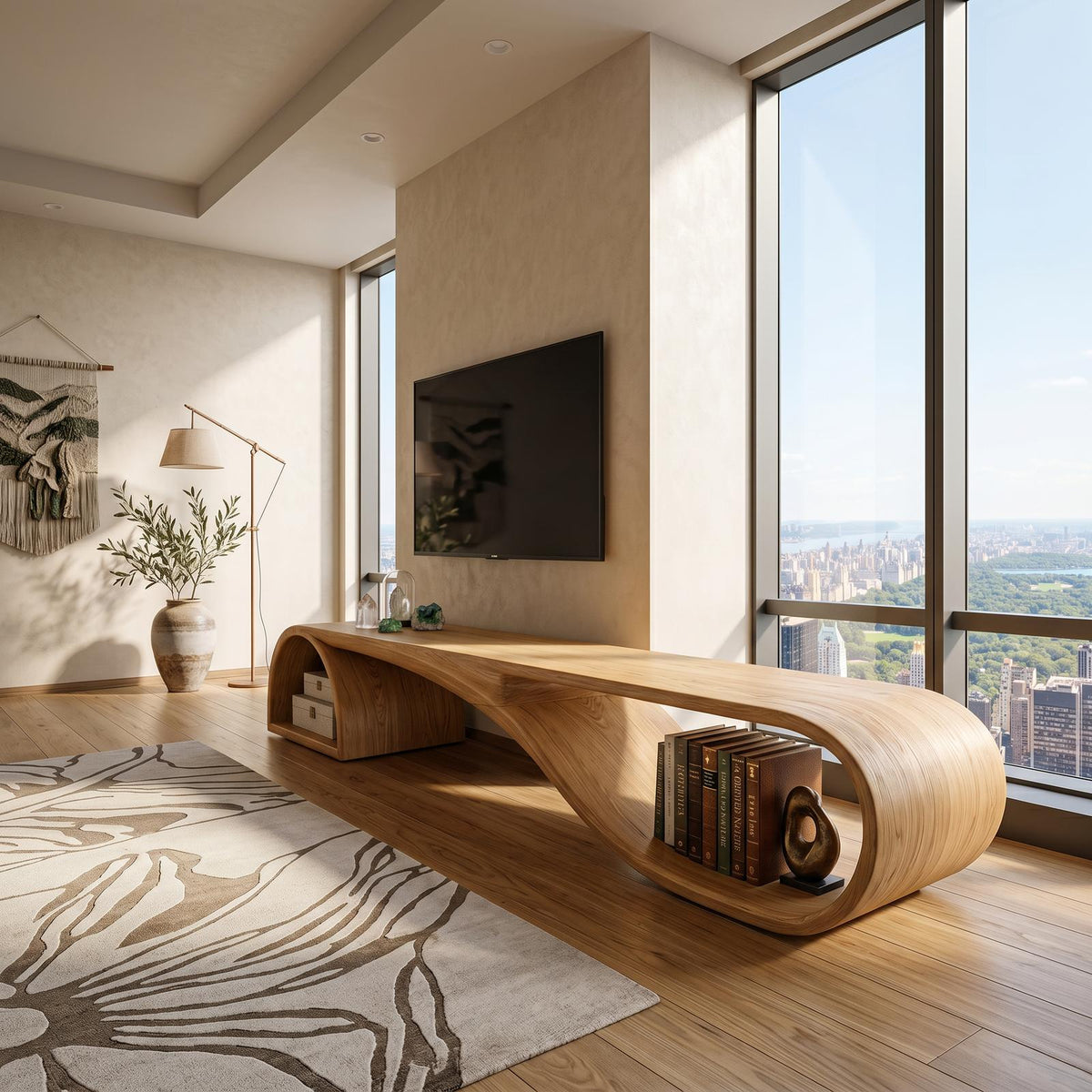 Minimalist Floating TV Stand, Wall-Mounted Wooden Media Console for Apartment Living Room