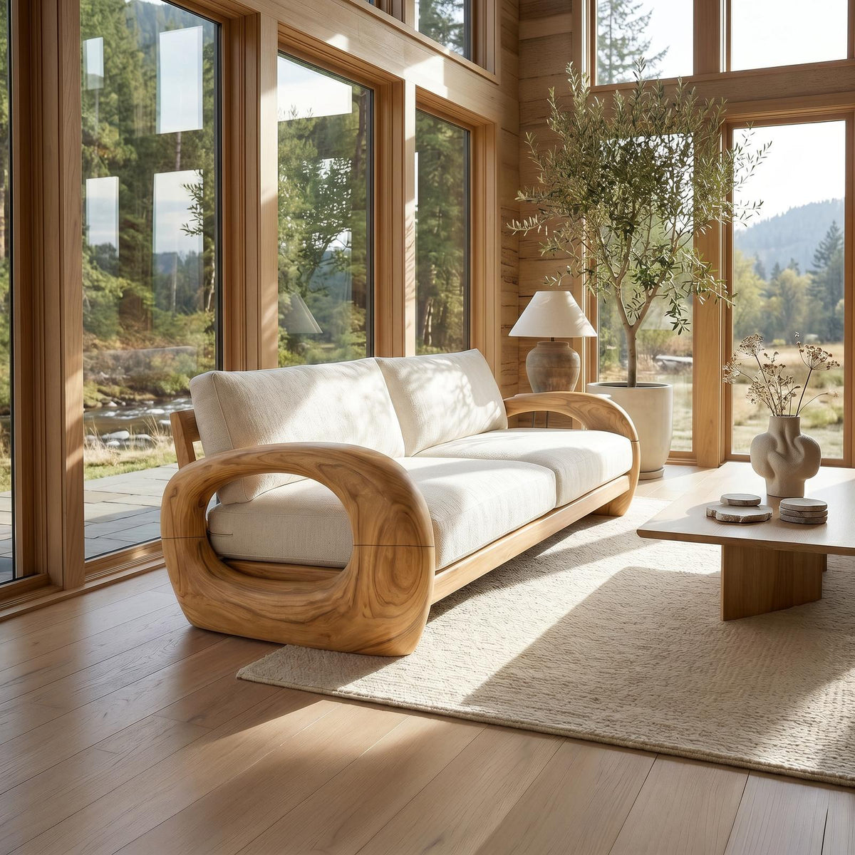 Modern Sculptural Wooden Sofa For Living Room SILDTTRSFA011