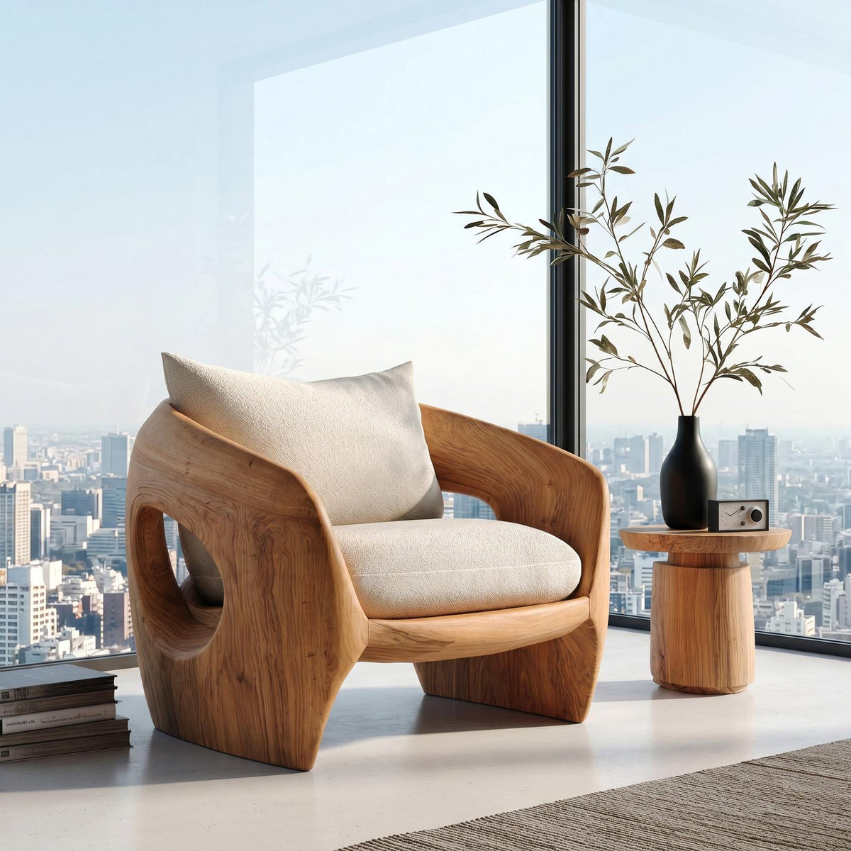 Luxury Sculptural Wooden Armchair For Reading Nook