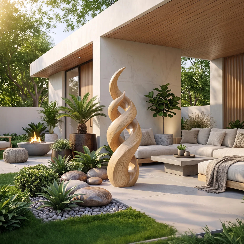 Rustic Twisted Wood Sculpture For Elegant Outdoor Patio Decor