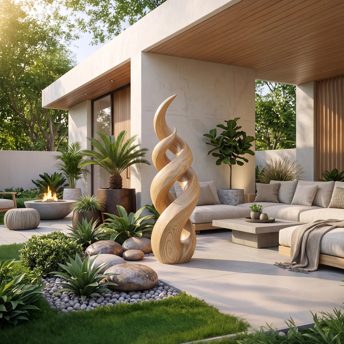 Rustic Twisted Wood Sculpture For Elegant Outdoor Patio Decor