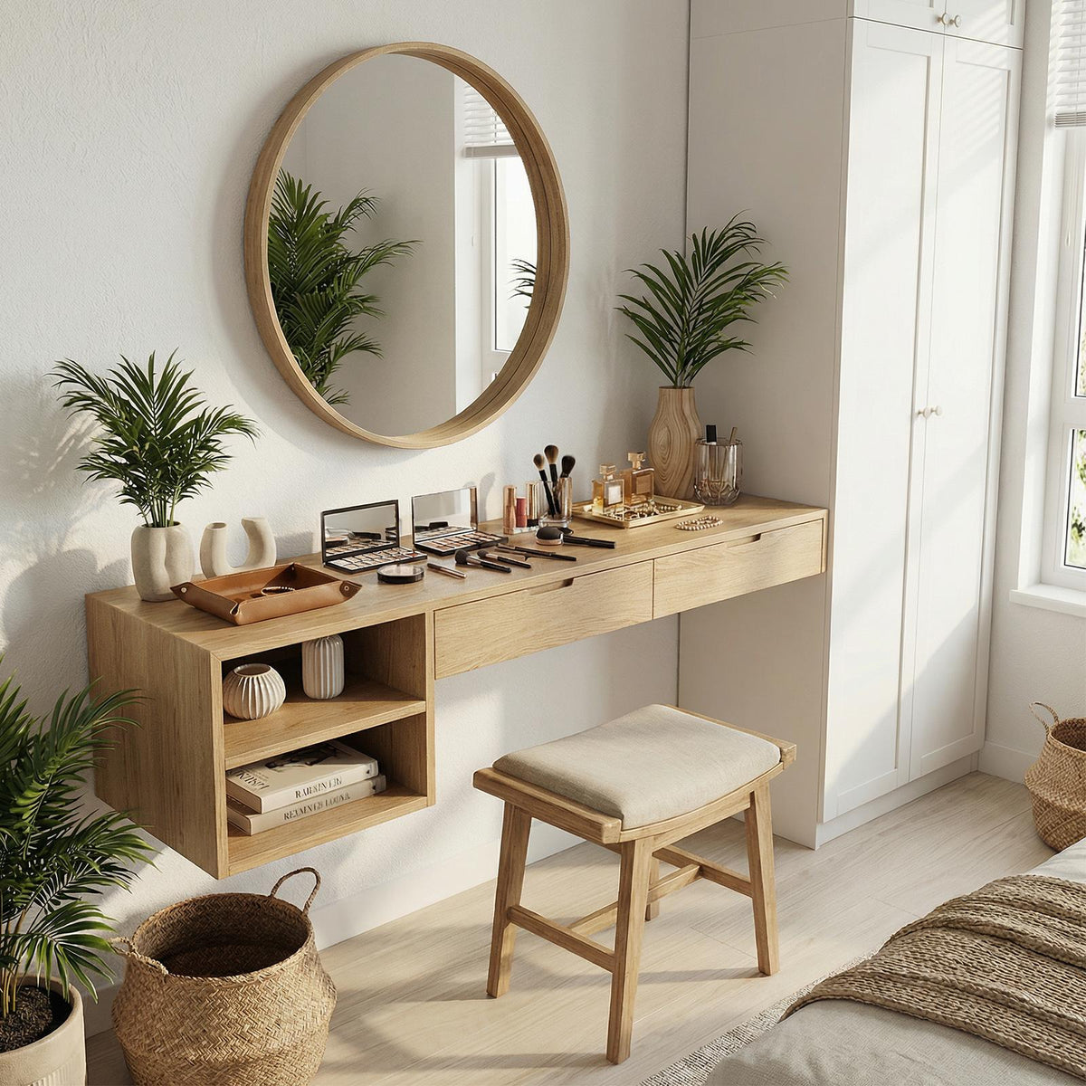 Spry Interior Organic Wood Vanity Table, Rustic Bedroom Makeup Dressing Desk & Beauty Station, SILDTTRMV017