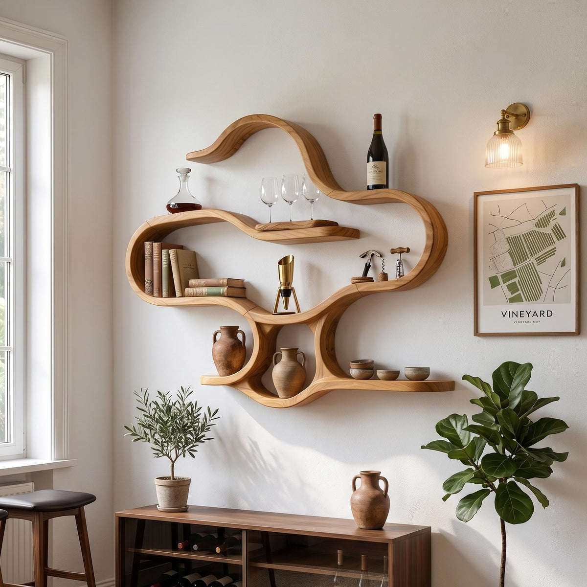 Boho Wooden Wall Mounted Display Shelves for Living Room SILDTTRWMS039
