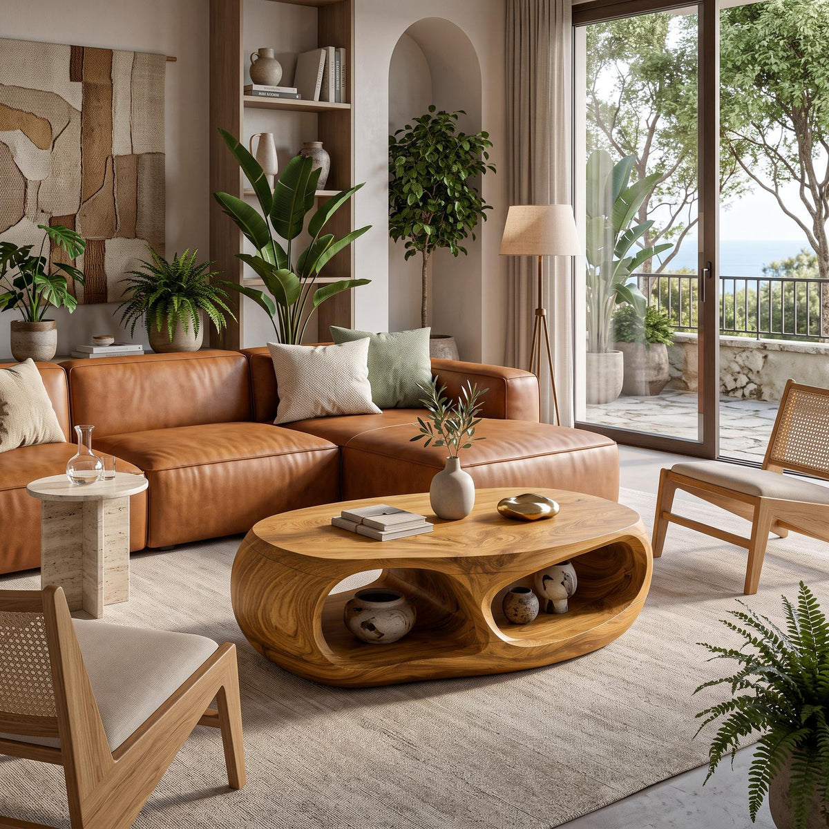 Handcrafted Wooden Coffee Table with Flow Legs, Unique Modern Organic Center Table for Living Room, Model
