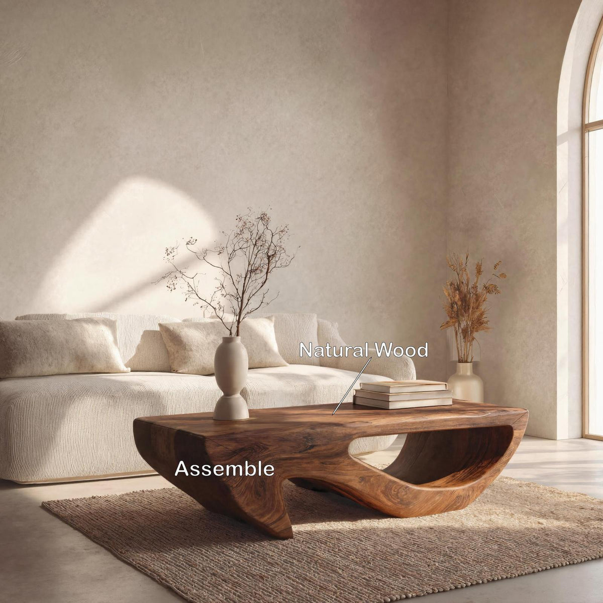Modern Wooden Coffee Table with Open Storage Shelf, Minimalist Rectangular Center Table, Model