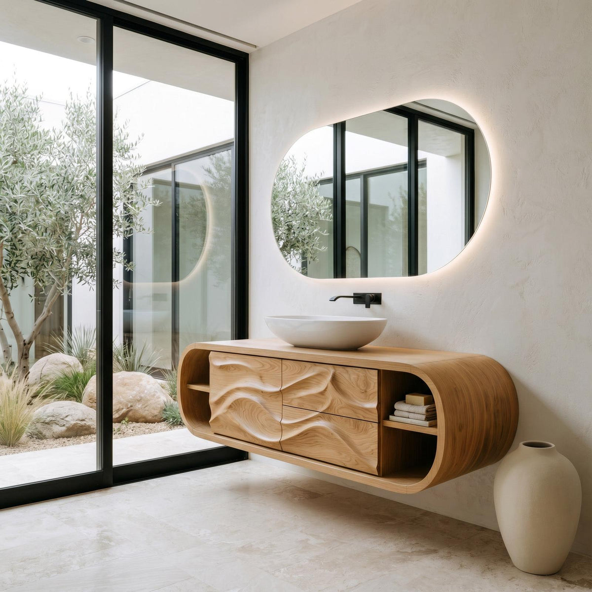 Contemporary Rounded Floating Bathroom Vanity For Modern Bathroom