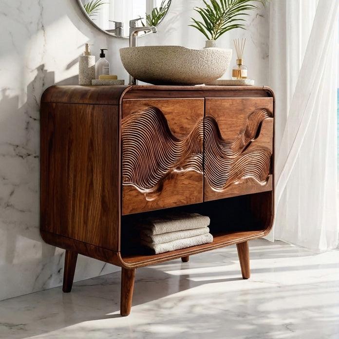 Spry Interior Coastal Solid Wood Bathroom Vanity, Floating Single Basin Sink Cabinet with Under-Sink Storage, Natural Oak Finish, RTTHHNBRV014
