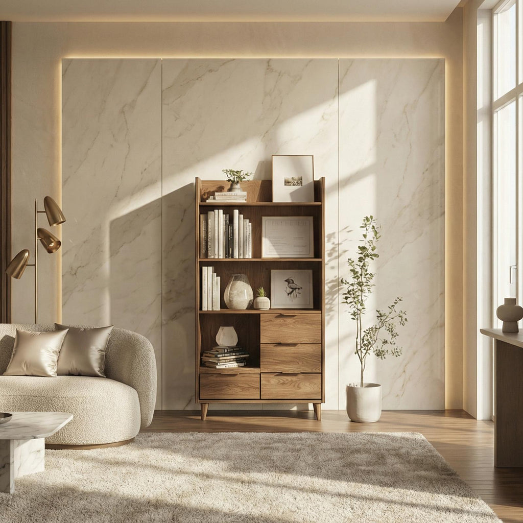 Mid Century Organizer Cabinet, Solid Wood Sideboard Credenza for Living Room, Modern Entryway Storage for Apartments