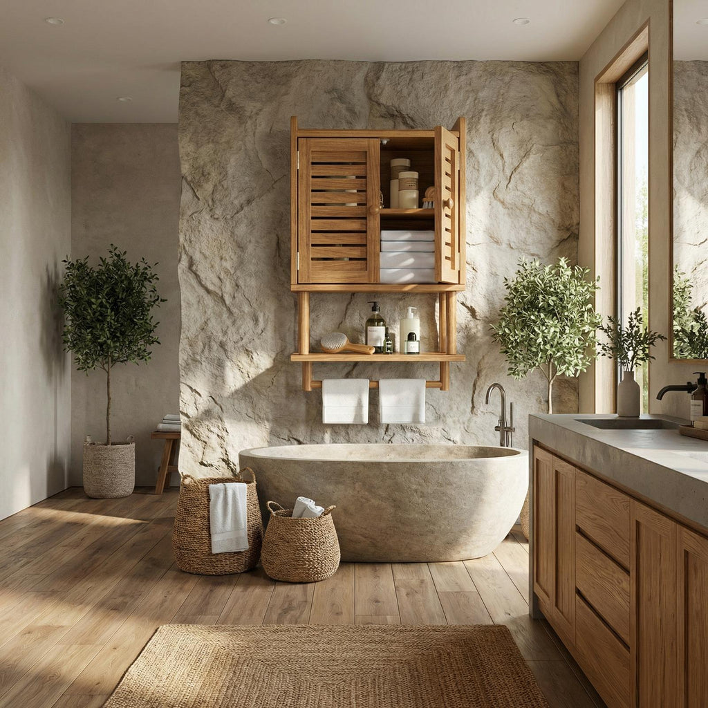 Solid Wood Bathroom Cabinet, Rustic Wall-Mounted Storage Organizer Cupboard for Bathroom Space