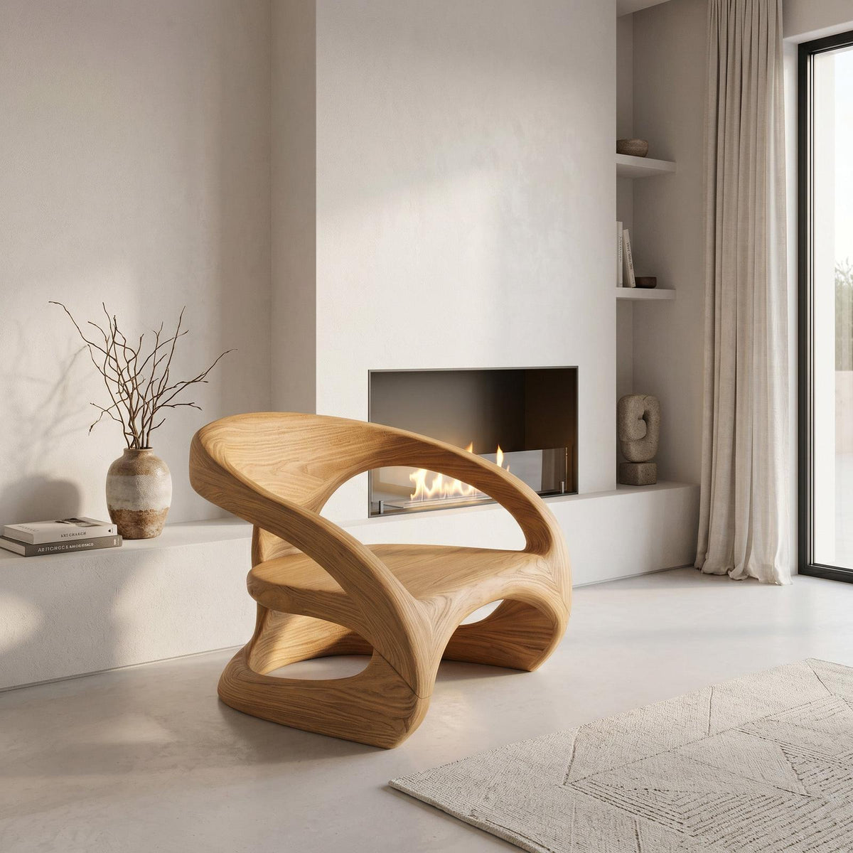 Artistic Curved Armchair Without Upholstered Seat For Living Room RTTHHNCHR069