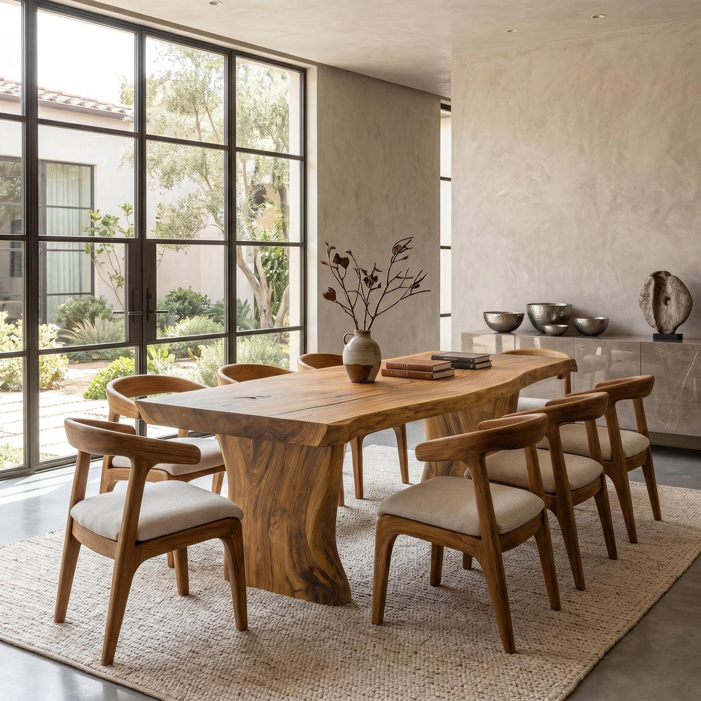 Spry Interior Wabi Sabi Handcrafted Dining Table, Solid Wood Kitchen Dining Table for Rustic Minimalist Dining Room, Model RTTHHNDN039