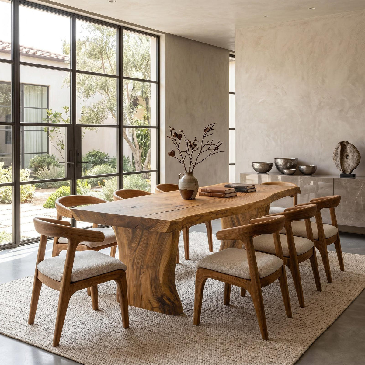 Spry Interior Wabi Sabi Handcrafted Dining Table, Solid Wood Kitchen Dining Table for Rustic Minimalist Dining Room, Model RTTHHNDN039