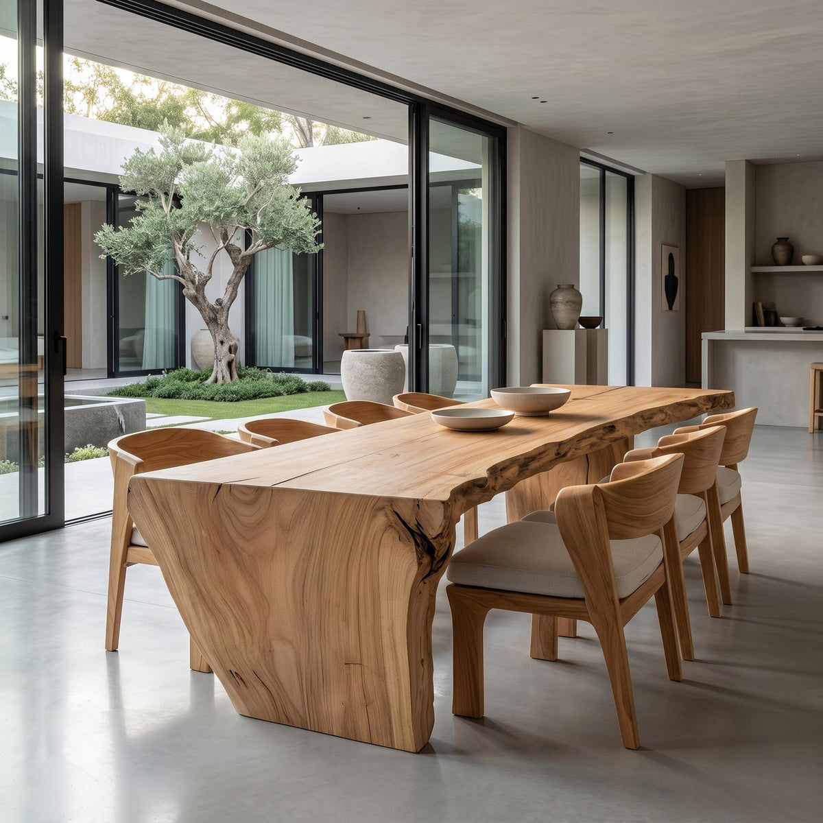 Organic Wabi Sabi Dining Table, Handcrafted Solid Wood Kitchen Dining Table for Modern Dining Room, Model