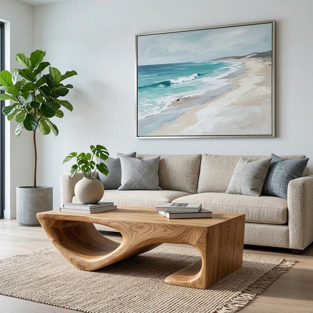 Spry Interior Minimalist Curved Wooden Coffee Table, Modern Organic Sleek Center Table for Living Room, Model RTTHHNCF047