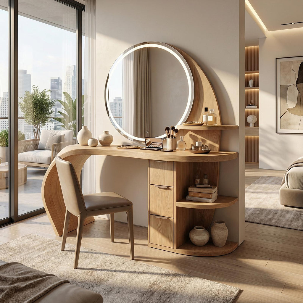 Spry Interior Classic Wood Dressing Table, Elegant Makeup Vanity Desk with Drawers for Bedroom, SILDTTRMV013