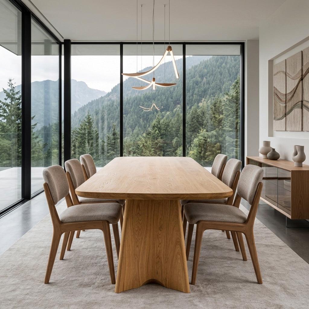 Spry Interior Modern Sculptural Dining Table, Handcrafted Solid Wood Kitchen Dining Table for Contemporary Homes, Model RTTHHNDN033