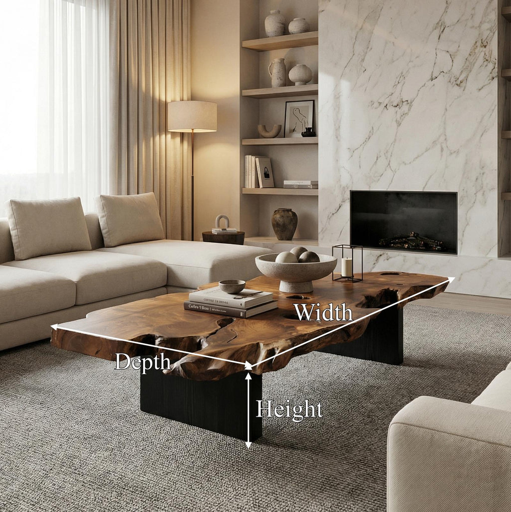 Spry Interior Rustic Live Edge Wood Coffee Table, Solid Wood Slab Center Table for Living Room & Lounge, SINLSACF347