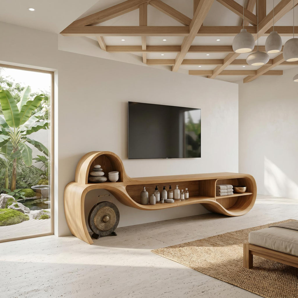 Modern Floating TV Console, Wall-Mounted Wooden Media Cabinet Entertainment Center
