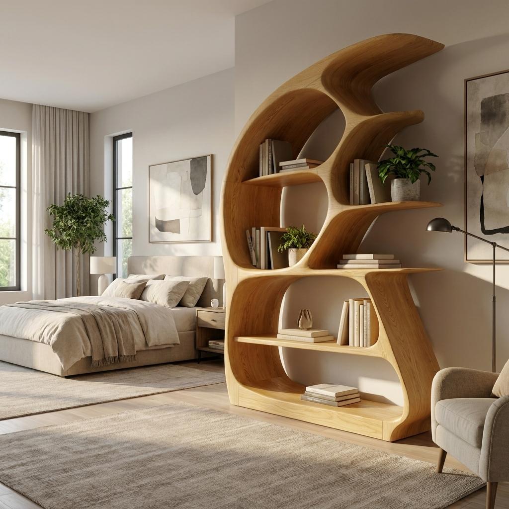 Contemporary Sculptural Wood Bookshelf For Living Room Decor RTTHTTBS139