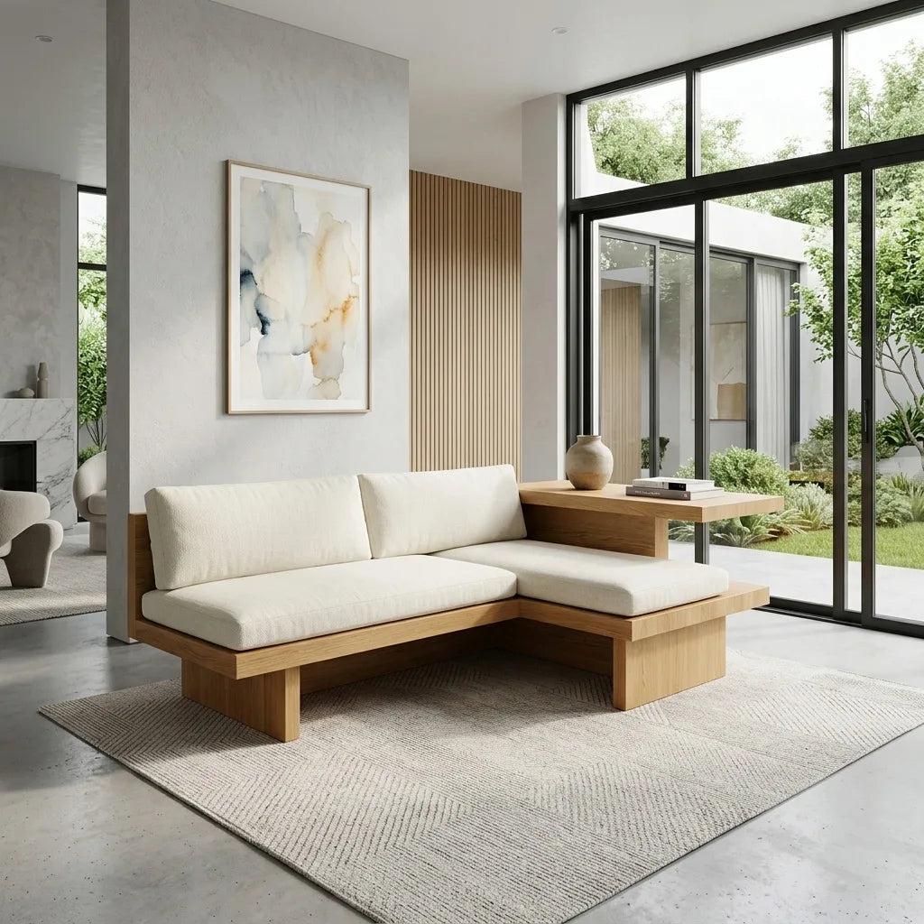Modern L Shaped Sofa Integrated Shelving For Living Room