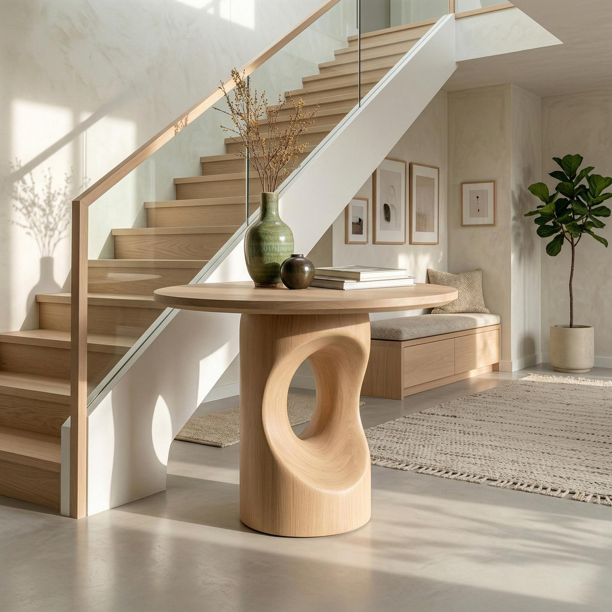 Handcrafted Modern Sculptural Foyer Table For Pedestal Entryway Table