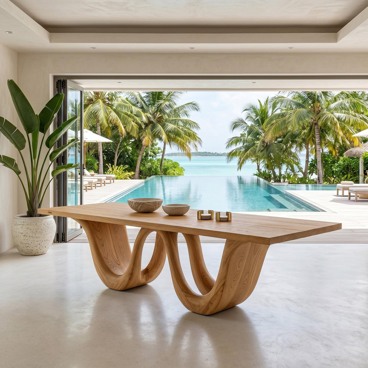 Contemporary Two Wavy Legs Dining Table For Dining Room