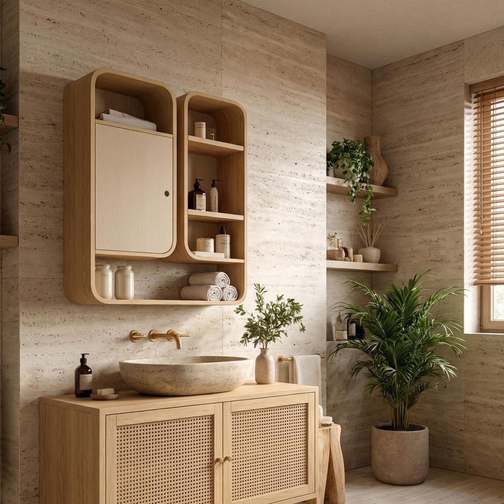 Modern Unique Bathroom Cabinet, Solid Wood Artistic Storage Organizer Cupboard for Bathroom