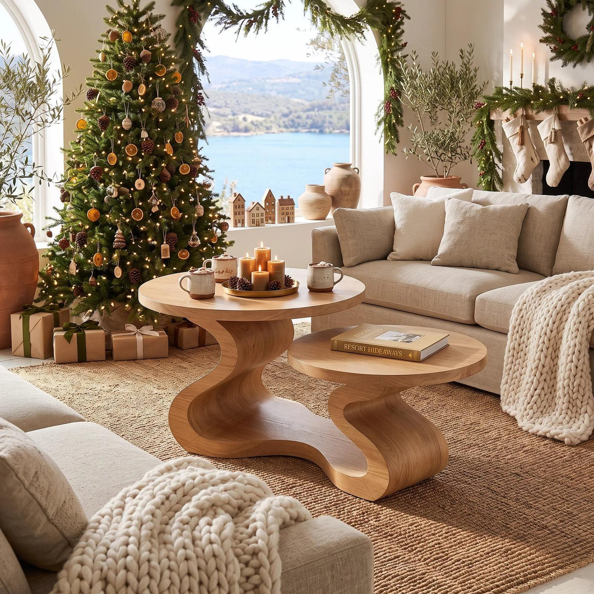 Organic Modern Christmas Round Coffee Table Coastal Residence