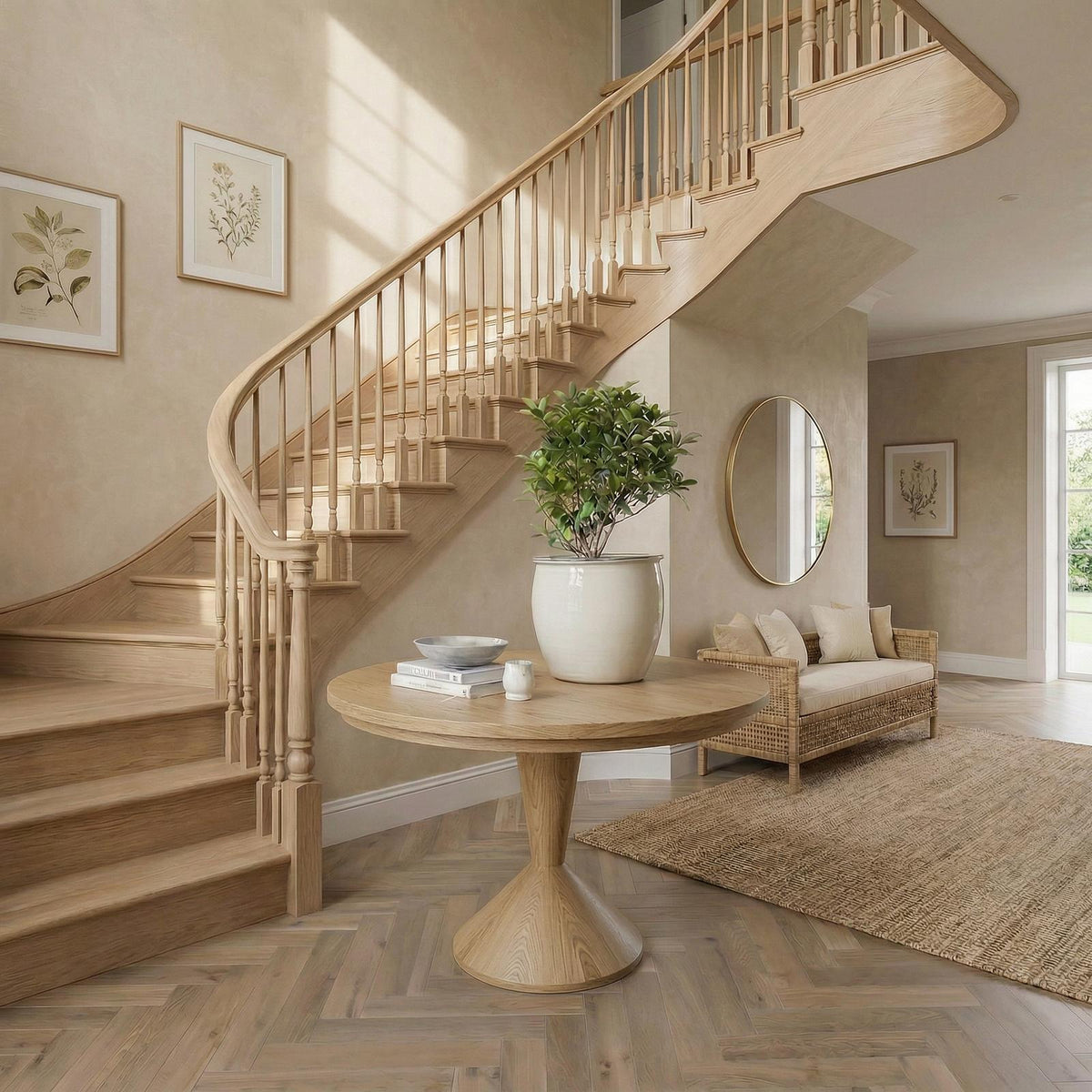 Round Entryway Center Table, Modern Wood Pedestal Foyer Table for Living Room, Foyer & Staircase