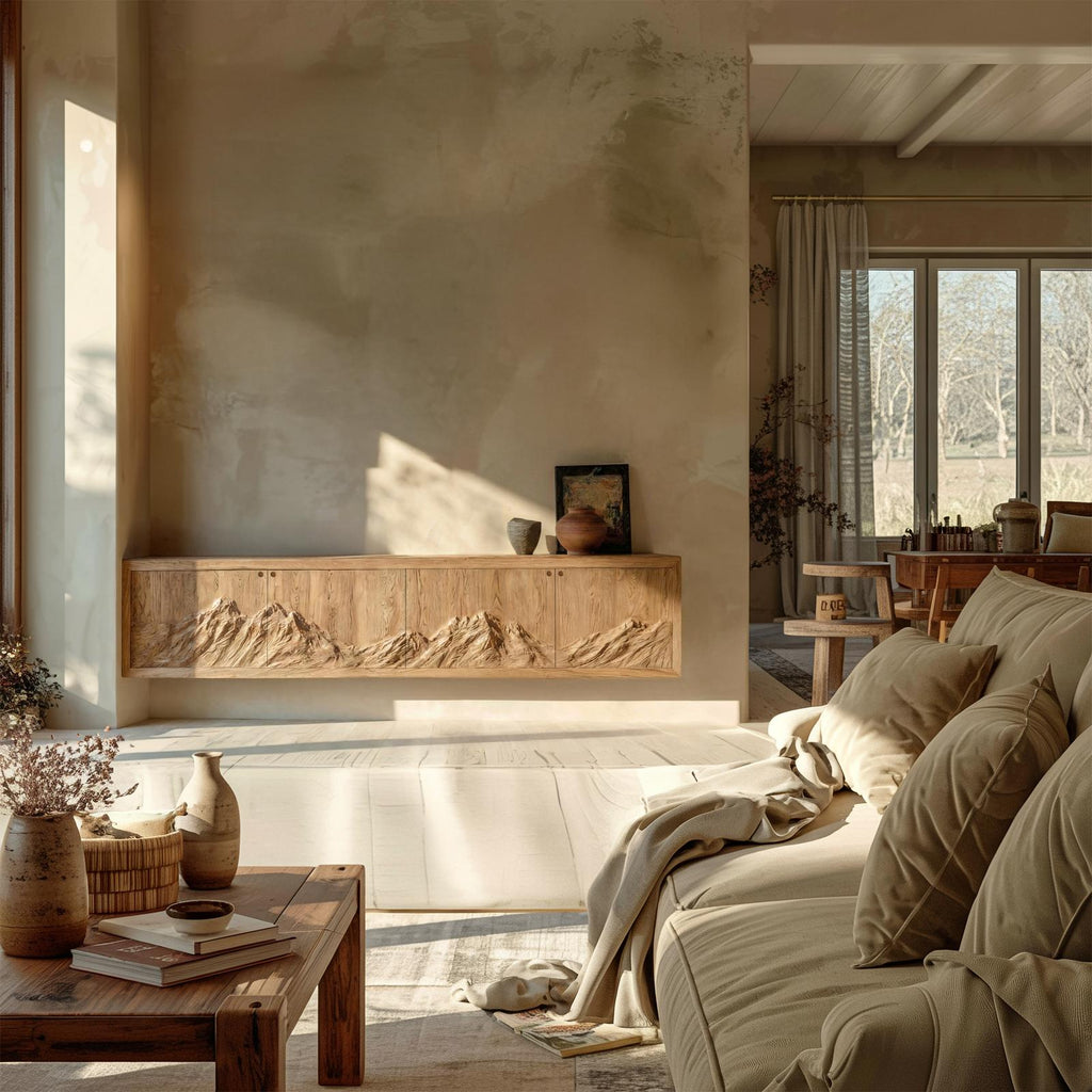 Rustic Mountain Carved Sideboard Console For Living Room