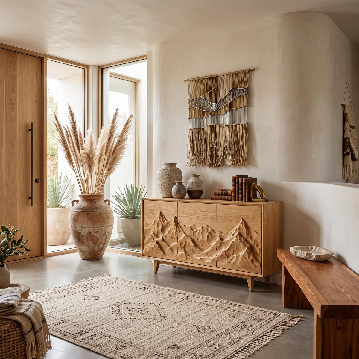 Modern Wood Sideboard With Mountain Relief For Home Interior RTTHTTSD045