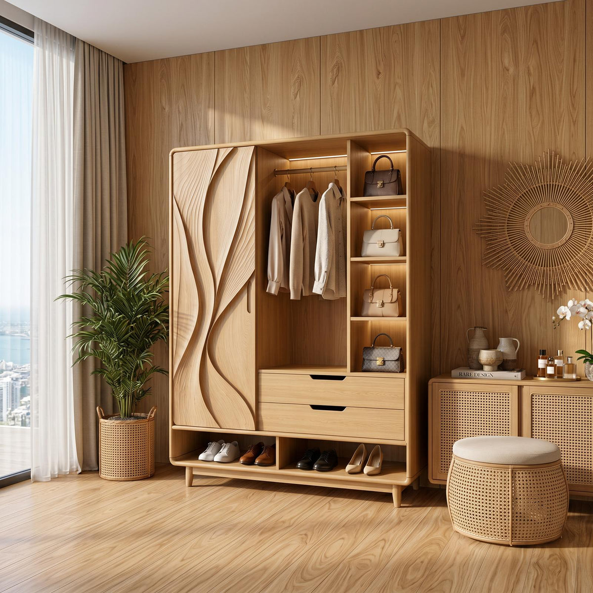 Contemporary Sculptural Form Armoire For Luxury Bedroom Interior SILDTTNWDE002