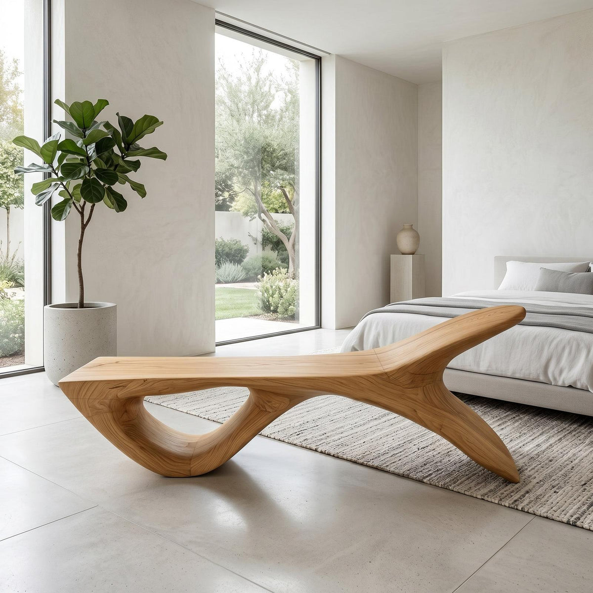 Luxury Wooden Bench With Fish Tail Shape For Living Room