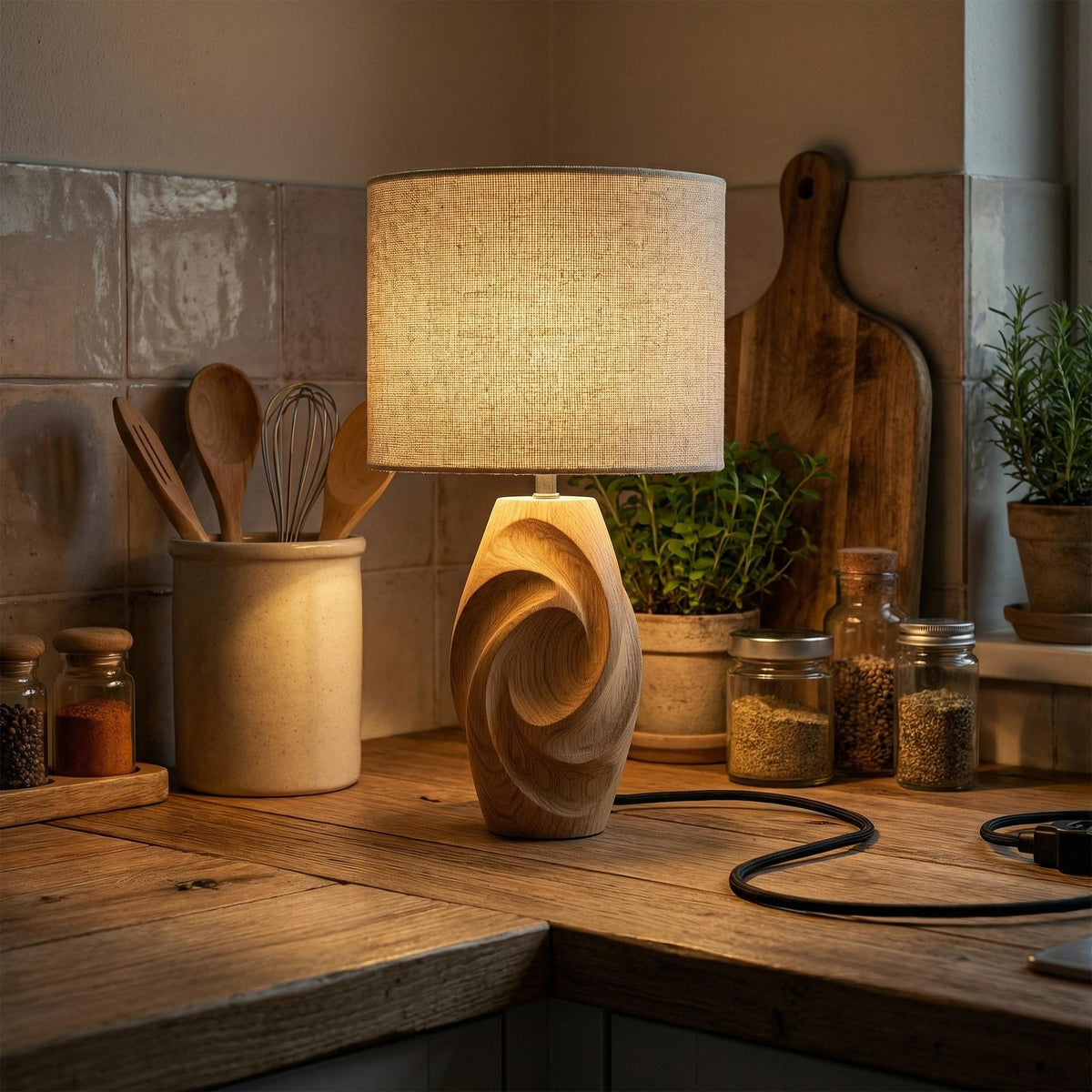 Minimalist Wood Ambient Lamp, Handcrafted Sculptural Table Nightlight for Bedroom Nightstand & Living Room Corner Accent, SILDTTRLAM038
