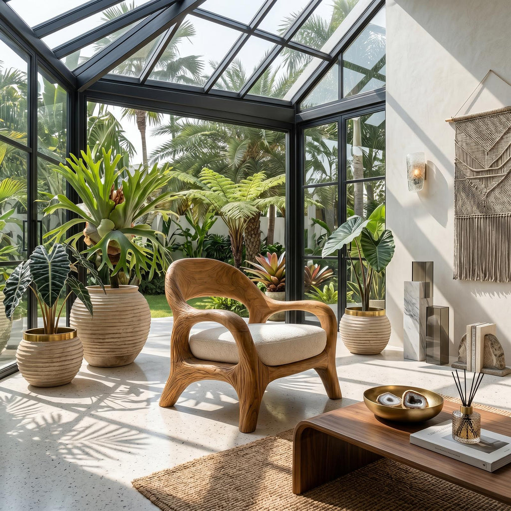 Biophilic Sculptural Accent Chair Conservatory Sunroom