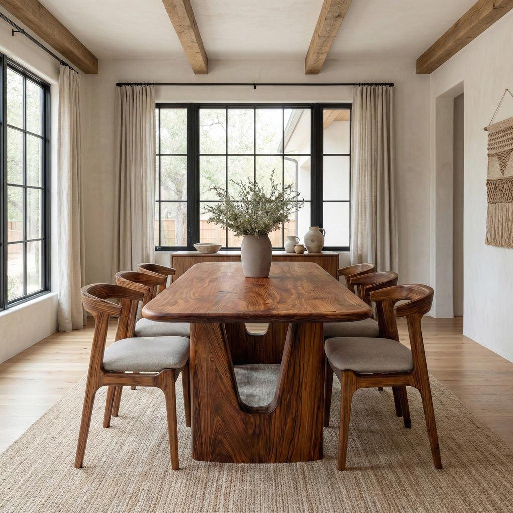 Spry Interior Modern Handcrafted Wooden Dining Table, Natural Solid Wood Kitchen Table for Dining Room, Model RTTHHNDN029